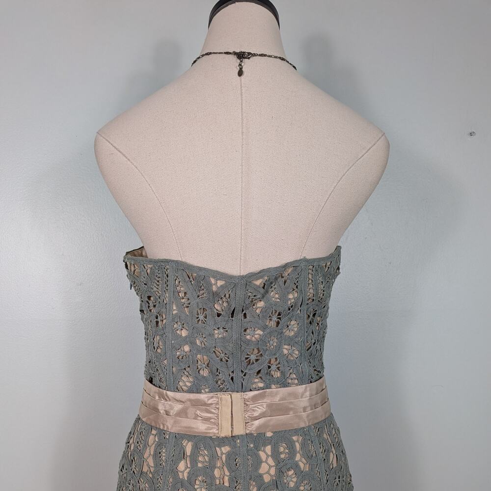 Vintage Betsey Johnson Midi Dress 10 Green 90s Y2K Crochet Lace Grunge Strapless - Picture 8 of 16